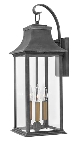 Hinkley Adair Large Wall Mount Lantern 3-Light Heritage Series Aged Zinc