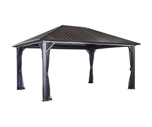 Sojag 12' x 16' Genova II Hardtop Gazebo Outdoor Aluminum Frame Shelter with Mosquito Net Black/Brown