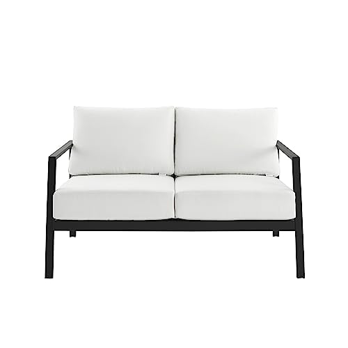 Linon Greyton Aluminum Frame Outdoor Loveseat with Removable Cushions Black & White