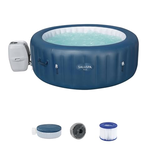 Bestway SaluSpa Milan AirJet Inflatable Hot Tub with Non Slip Pool Seat & Headrest Pillows Blue