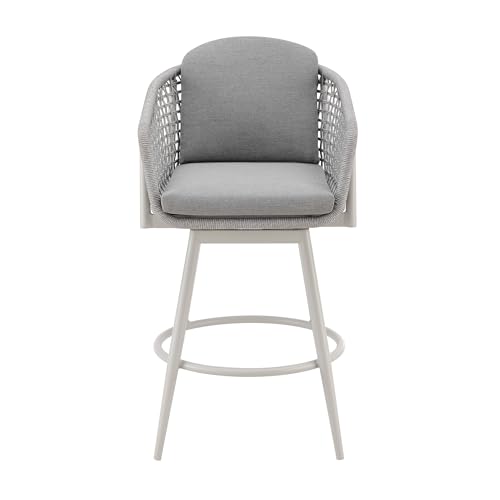 HomeRoots 40" Light Gray Metal Swivel Outdoor Counter Height Bar Chair with Footrest Grey