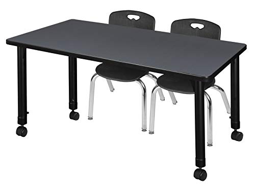 Regency Kee Height Adjustable Mobile Classroom Table Set with Two 12" Andy Chairs Grey/Black