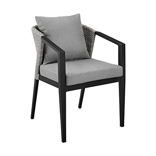 Armen Living Palma Outdoor Patio Dining Chairs Set of 2 Aluminum Wicker Dark Grey