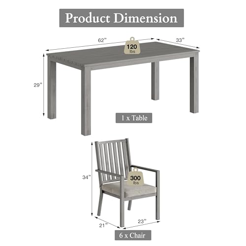 RoyalCraft Aluminum 7-Piece Patio Dining Set with Cushions Grey