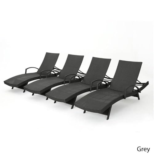 Noble House Salem Outdoor Wicker Arm Chaise Lounge Set of 4 Grey