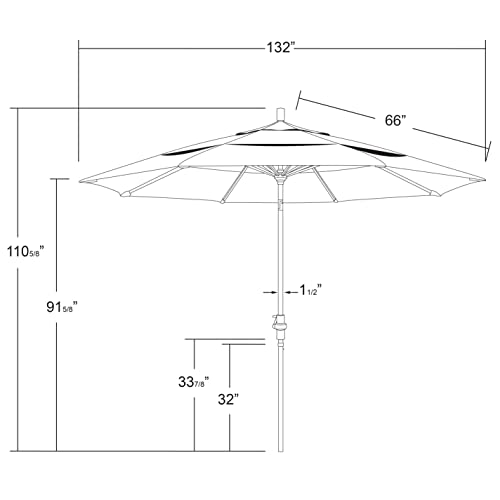 California Umbrella 11' Round Aluminum Market Patio Umbrella with Crank Lift and Collar Tilt Canvas