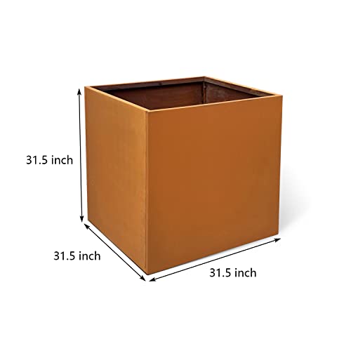 GZGNEEVL Corten Steel Planter Box 32 Inch Large Square Cube Rustic Metal Outdoor Planter