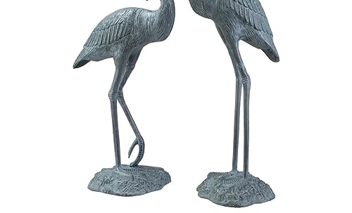 SPI Weathered Gray Finish Heron Pair Garden Sculpture Bronze