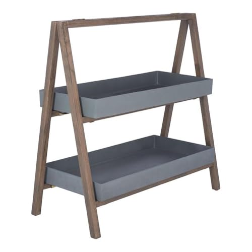 Safavieh Outdoor Collection Danser 2-Tier Shelf Dark Walnut/Grey