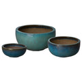 Emissary Gold & Teal Stoneware Shallow Ground Planter Set of 3 Teal/Gold
