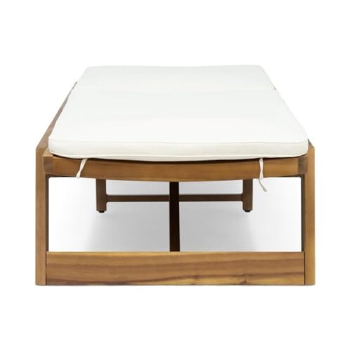 Noble House Kyoto Outdoor Wood 3-Pc Chaise Lounge Set with Cushion Cream