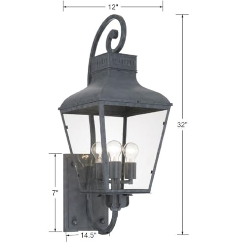 Crystorama Dumont 3 Light Outdoor Sconce Graphite