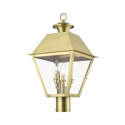 Livex Wentworth 3 Light Large Outdoor Post Top Lantern 22 Inches Tall Natural Brass