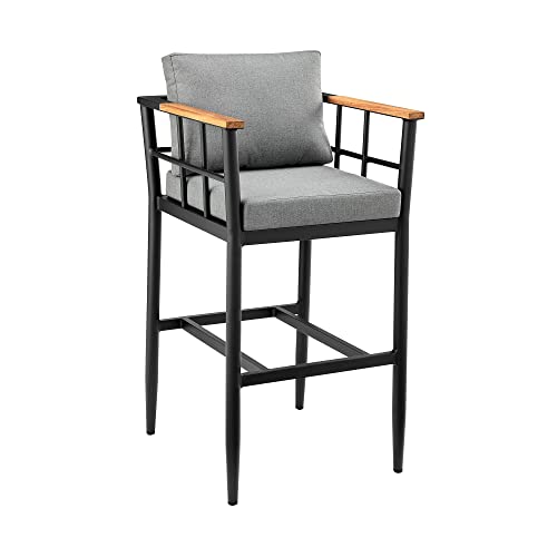 Armen Living Wiglaf Modern Outdoor Patio Bar Table and Stools Set 5 Piece Black