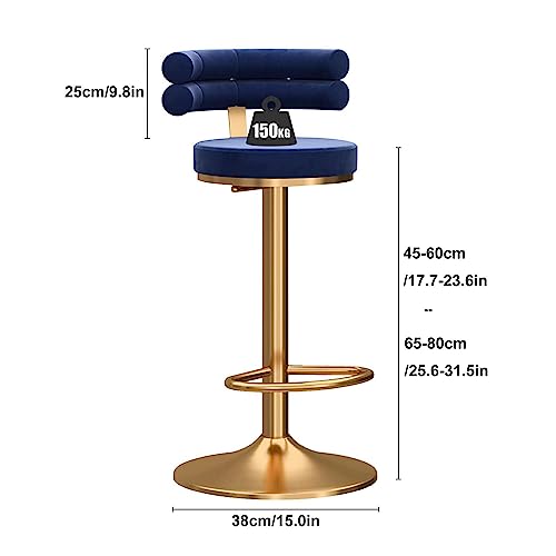 IPSU 360° Swivel Bar Stools Set of 4 Height Adjustable Velvet Blue