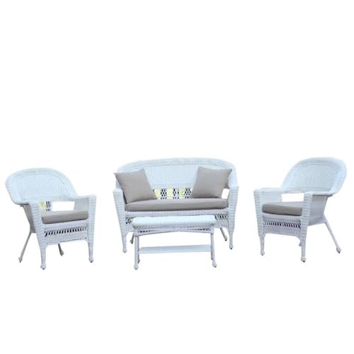 Jeco 4pc Wicker Conversation Set White