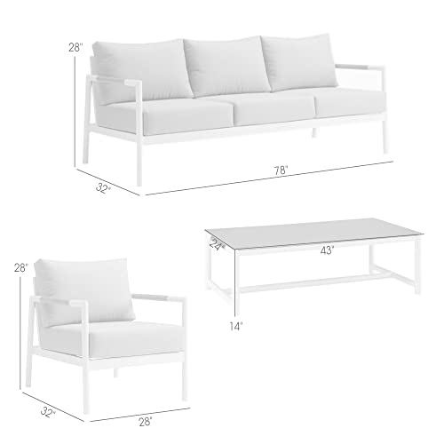 Armen Living Royal Modern Outdoor Patio Conversation Set 4 Piece White