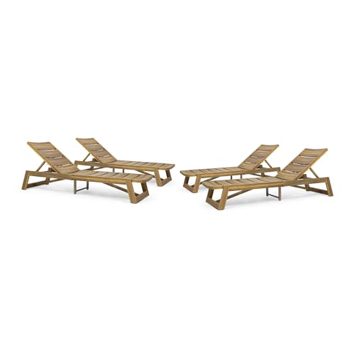 Christopher Knight Home Maki Outdoor Acacia Wood Chaise Lounge Set of 4 Teak Yellow