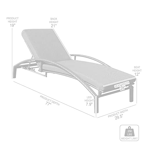 Armen Living Mahana Outdoor Patio Chaise Lounge Chair Black Aluminum and Wicker with Charcoal Cushion