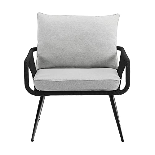 Alaterre Furniture Andover All-Weather Outdoor Bistro Set with 4 Rope Chairs and 30in Table Charcoal