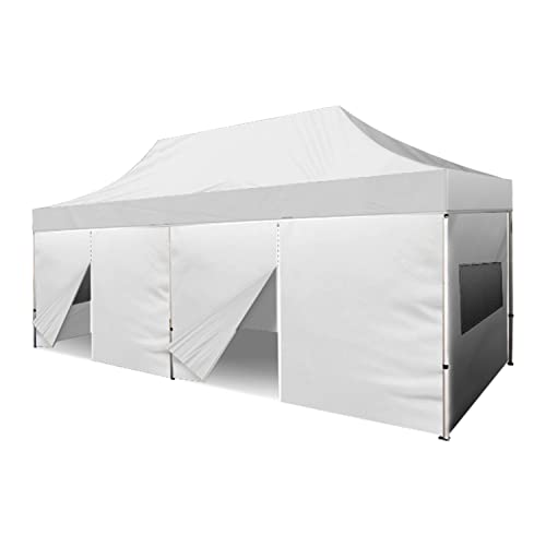BANNER BUZZ EZ Pop Up Canopy Tent 20x10 with Sidewalls and Mesh Windows White