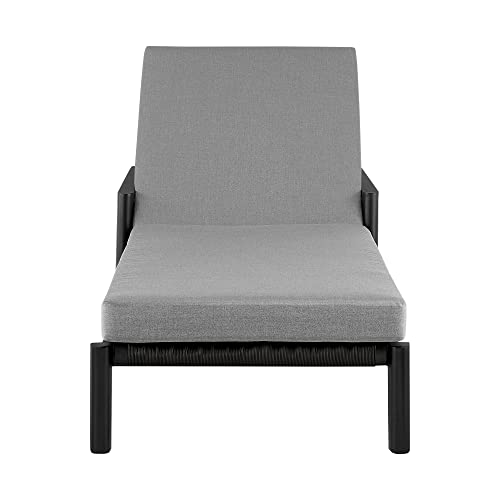 Armen Living Grand Modern Adjustable Metal and Wicker Outdoor Patio Chaise Lounge Chair Black