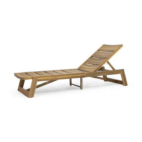 Christopher Knight Home Maki Outdoor Acacia Wood Chaise Lounge Set of 4 Teak Yellow