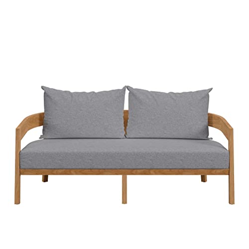 Modway Brisbane Modern Teak Wood Fabric Patio Loveseat Natural Gray