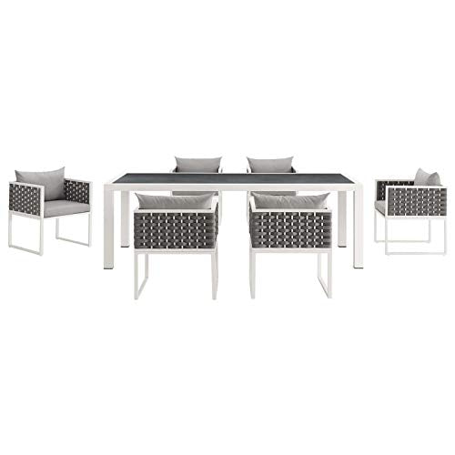 Modway Stance Outdoor Patio Woven Rope 7-Piece Dining Furniture Set White Gray