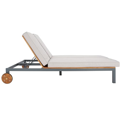 Safavieh Outdoor Collection Jackman Double Lounge Chair with Pull-Out Side Table Grey/Light Grey