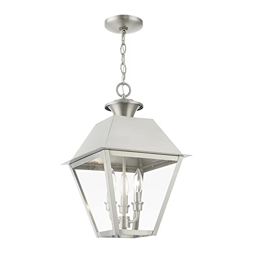 Livex Wentworth 3 Light Large Outdoor Pendant 19 Inches Tall Bronze/Antique Brass