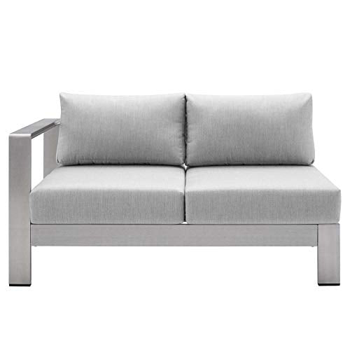 Modway Shore Sunbrella® Fabric Aluminum Outdoor Patio Left-Arm Loveseat Silver Gray