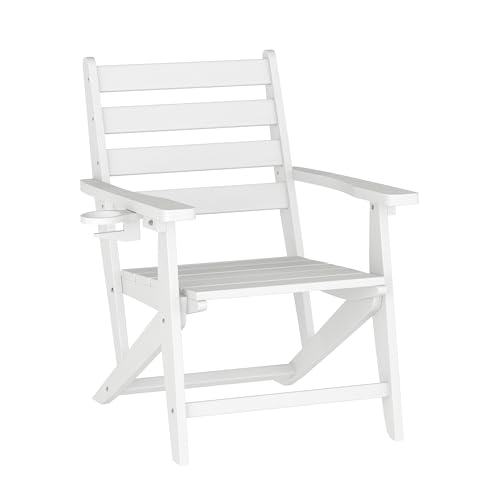 EMMA + OLIVER Arcata 5-Piece Indoor-Outdoor Adirondack Dining Set, 48" Round Table & 4 Chairs with Cupholders, White