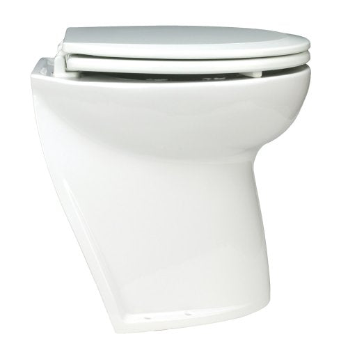 Jabsco Deluxe Flush Marine Head 12 Volt Electric Toilet Angled Back White