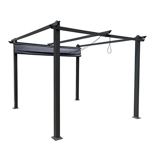 DESIGNSCAPE3D 10x10 Ft Retractable Patio Pergola with Canopy Gray