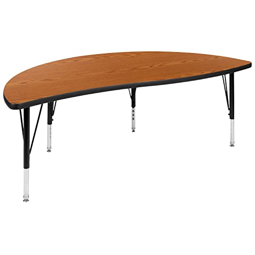 Flash Furniture Emmy 86" Oval Wave Laminate Activity Table Set with 14" Stack Chairs Oak