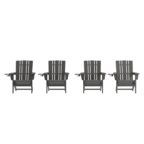 EMMA + OLIVER Haley Adirondack Chairs Set of 4 Weather Resistant Poly Resin Gray
