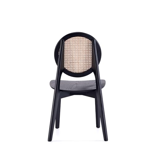 Manhattan Comfort Versailles Rattan Wicker Cane Outdoor Dining Chair Set of 4 Black/Natural