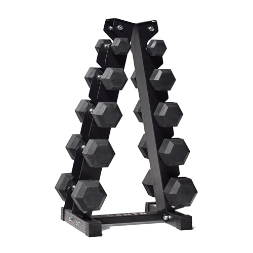 CENTR Dumbbell Weight Set with Rack - 150 Lb Rubber Hex Weight Set