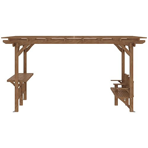 Outsunny 14' x 10' Outdoor Pergola Wooden Grill Gazebo with Bar Counters and Seating Benches Brown