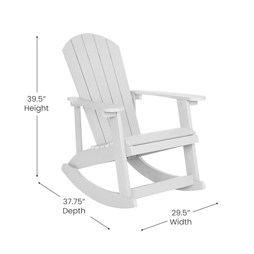 EMMA + OLIVER 4 Marcy Adirondack Rocking Chairs & Fire Pit Set White