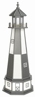 Furniture Barn USA Cape Henry Light Gray and White Poly Lighthouse with Base Solar Light
