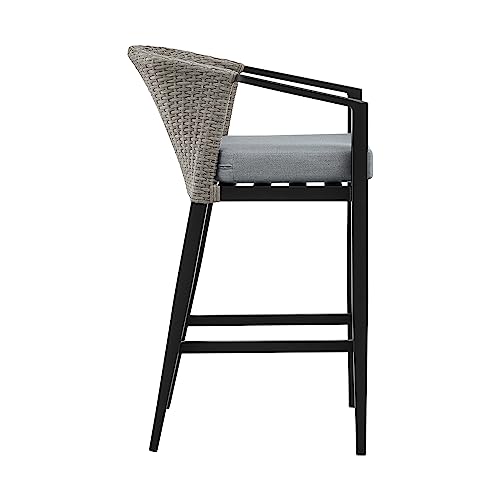 Armen Living Aileen Outdoor Patio 5-Piece Bar Table Set Aluminum with Grey Cushions Black