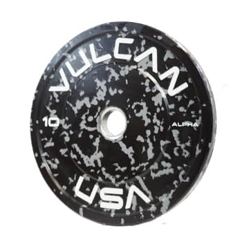 VULCAN 160 lb Alpha Bumper Plate Set Yellow Fleck Green Fleck Grey Fleck