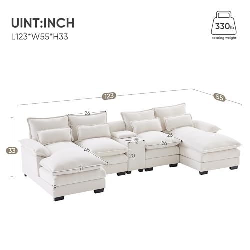 FANYE Multifunctional Modular Sectional Sofa with Storage, Cupholders, USB Ports White 123