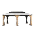LOPOO Hardtop Gazebo Outdoor Cedar Wood Frame Canopy with Curtain & Netting Brown