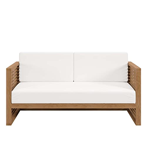 Modway Carlsbad Modern Teak Wood Fabric Patio Loveseat Natural White