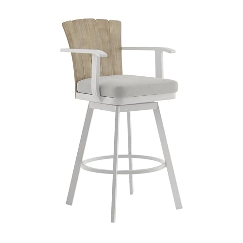 HomeRoots 40" Gray Metal Swivel Outdoor Counter Height Bar Chair with Footrest Grey