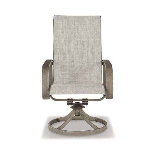 Signature Design by Ashley Beach Front Contemporary Outdoor Sling Swivel Chair Set of 2 Grey