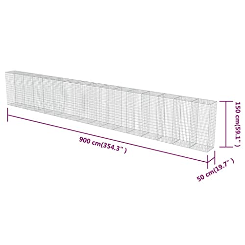 vidaXL Gabion Wall with Covers Galvanized Steel 354"x19.7"x59" Silver